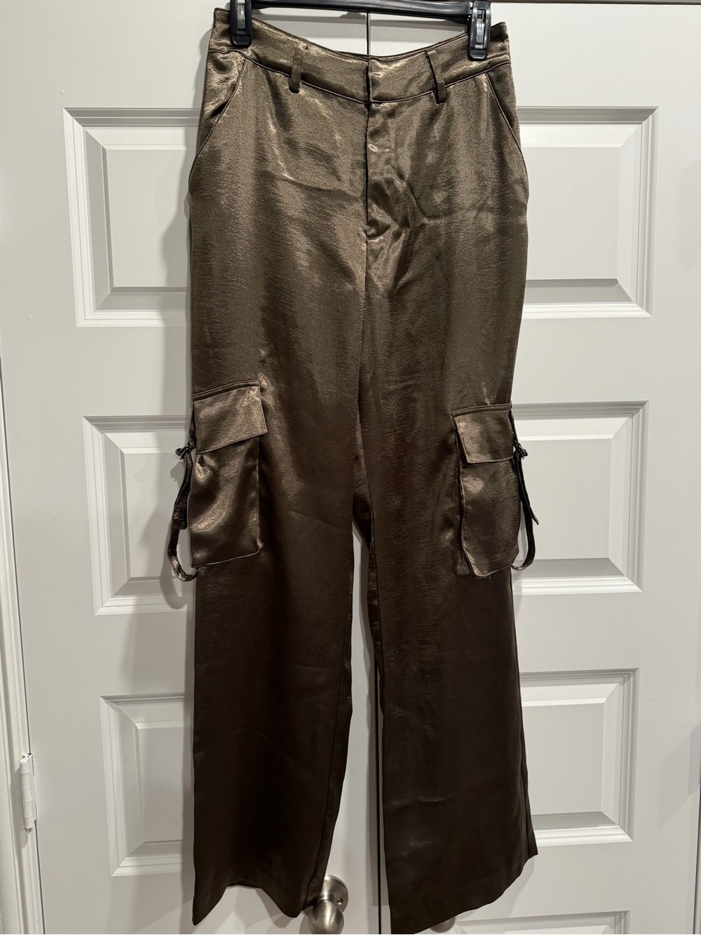 Guess Shiny Chocolate Brown Satin Jamie Pants